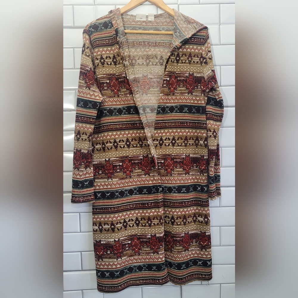 CATO Women’s South Western Geometric Print Three Quarter Length Cardigan Hoodie